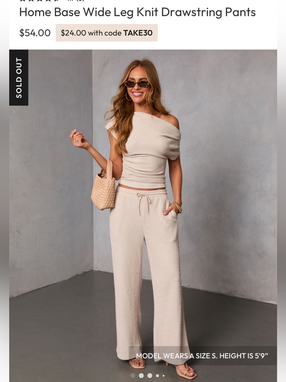 Vici Home Base Knit Off Shoulder top + wide leg pant XS